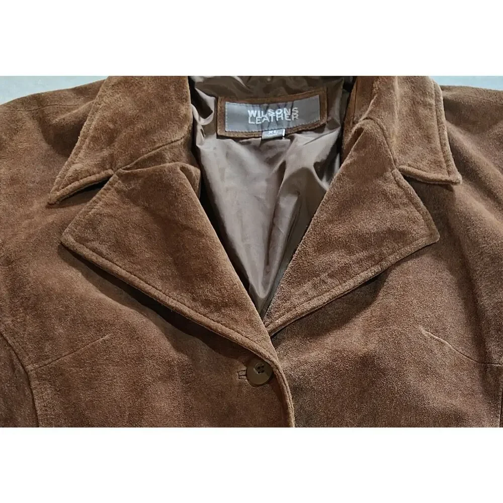 Wilsons Leather Brown Suede Blazer Jacket XL Button Front Coat - Picture 4 of 4